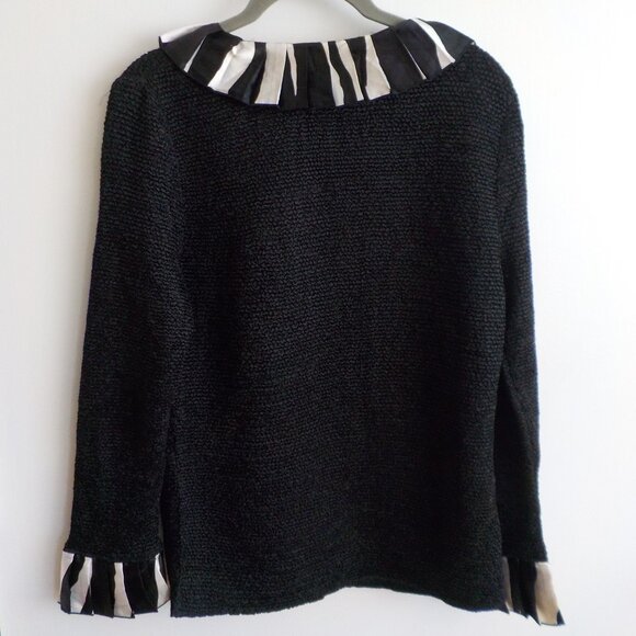 Shirt Jacket - Vintage - Medium -Button Down - Ruffle - Black/White (480) - Picture 6 of 6